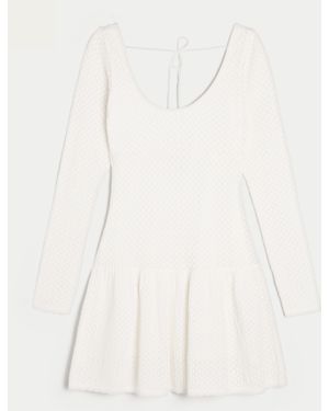 Hollister Long-sleeve Crochet-style Mini Skater Dress - Natural