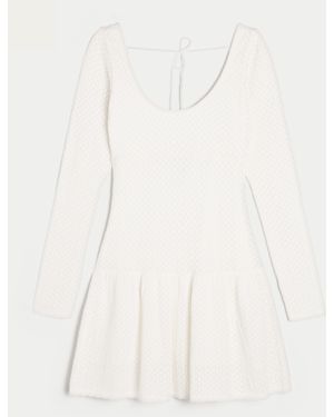 Hollister Long-sleeve Crochet-style Mini Skater Dress - Natural
