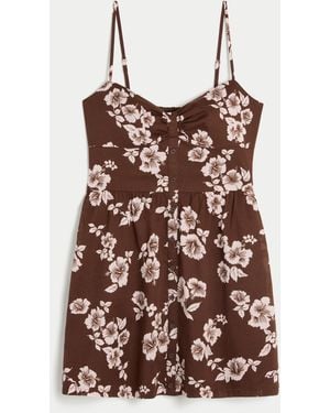 Hollister Button Front Woven Mini Dress - Brown