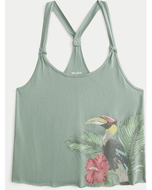 Hollister Easy Trend Drop Tropical Bird Graphic Tank - Green