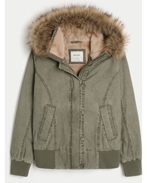 Hollister Faux Fur-lined Bomber Jacket - Green