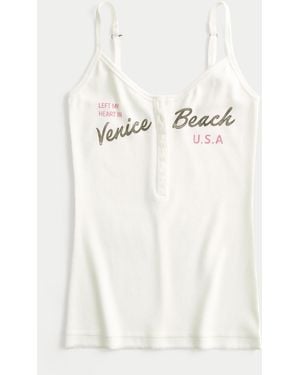 Hollister Venice Beach Graphic Henley Cami - Natural