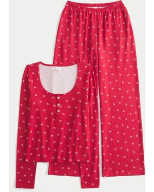 Hollister Always Cosy Henley & Wide-leg Trousers Set - Red