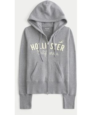 Hollister Hollister Feel Good Zip-up Logo Graphic Hoodie - Grey