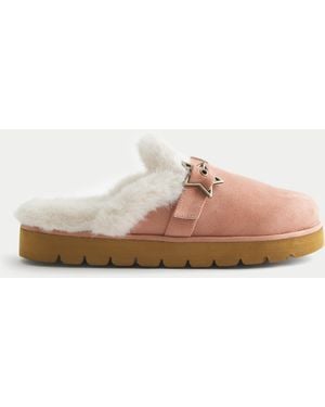 Hollister Faux Fur-lined Platform Slipper Sandals - Natural