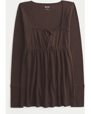 Hollister Easy Lace Trim Long-sleeve Babydoll Top - Brown