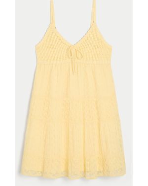 Hollister Crochet-style Babydoll Mini Dress - Yellow