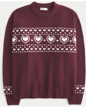 Hollister Oversized Heart Pattern Crew Jumper - Red