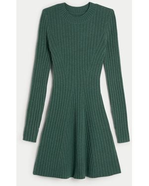 Hollister Ribbed Skater Mini Jumper Dress - Green