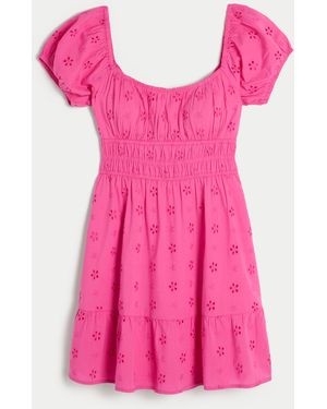 Hollister Short-sleeve Channelled Waist Mini Dress - Pink