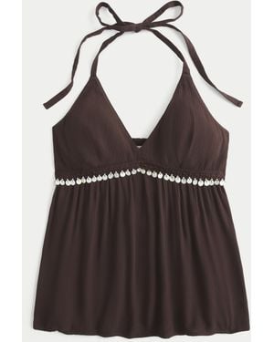 Hollister Embellished V-neck Halter Tank - Brown