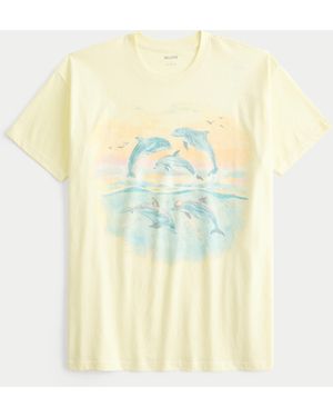Hollister Oversized-Tee mit Delfin-Grafik - Gelb