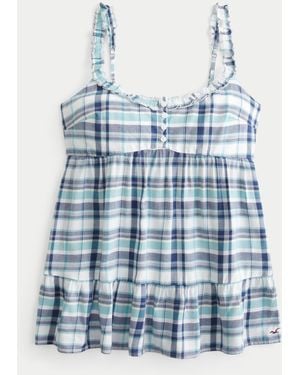 Hollister Longline Ruffle Icon Tunic Babydoll Top - Blue