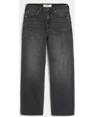 Hollister Washed Black Y2k Embroidered Back Pocket Baggy Jeans - Grey