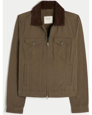 Hollister Twill Zip-up Jacket - Green