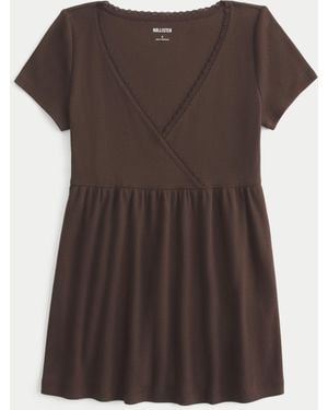 Hollister Easy Short-sleeve Lace Trim Babydoll Top - Brown