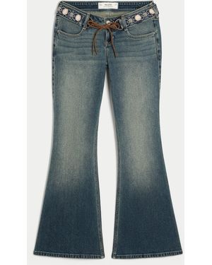 Hollister Ultra Low-rise Embroidered Belt Medium Wash Flare Jeans - Blue