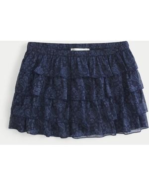 Hollister Tiered Chiffon Mini Skort - Blue