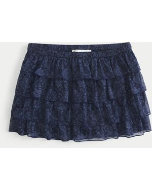 Hollister Tiered Chiffon Mini Skort - Blue