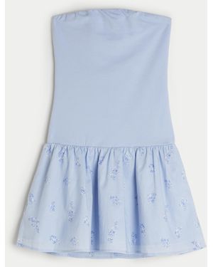 Hollister Trägerloses Minikleid aus gewebtem Strickmaterial mit tiefer Taille - Blau