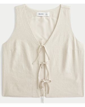 Hollister Easy Linen-blend Tie-front Vest - Natural