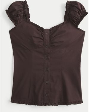 Hollister On/off-the-shoulder Ruffle Trim Top - Brown