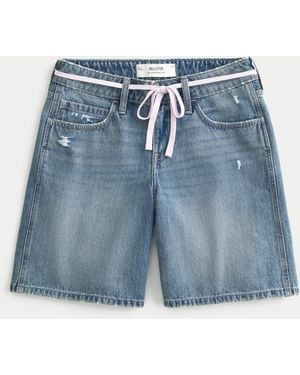 Hollister Low-rise Shoelace Waist Baggy Jort - Blue
