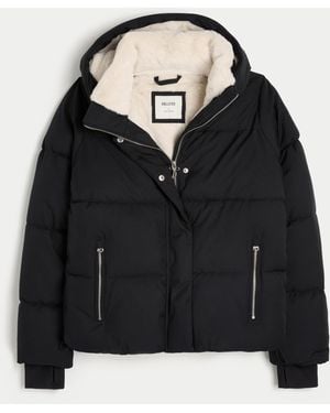 Hollister Faux Fur-lined All-weather Puffer Jacket - Black