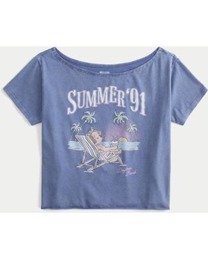 Hollister Easy Off-the-shoulder Summer Graphic Tee - Blue