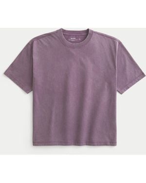 Hollister Boxy Crop Heavyweight Washed Crew T-shirt - Purple