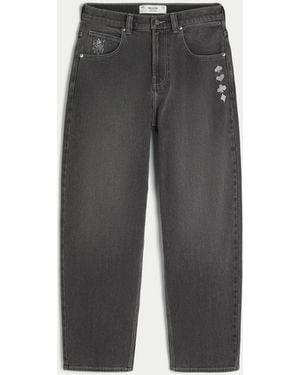 Hollister Washed Black Playing Card Joker Graphic Skater Baggy Jeans - Grey