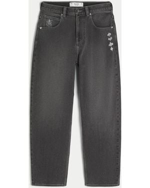 Hollister Washed Black Playing Card Joker Graphic Skater Baggy Jeans - Grey