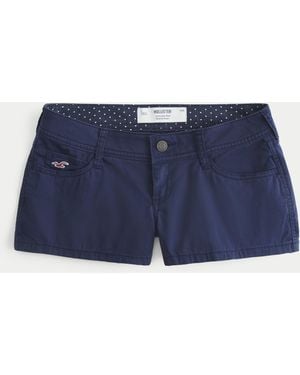 Hollister Ultra Low-rise Interior Pattern Waistband Twill Shortie Shorts - Blue