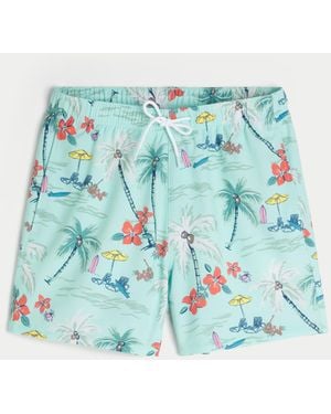 Hollister Mid-thigh Volley Swim Trunks - Blue