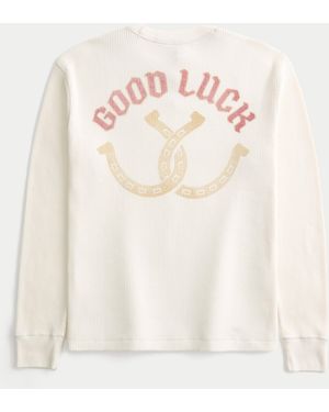 Hollister Good Luck Graphic Thermal Crew Shirt - Natural