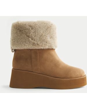 Hollister Faux Leather Fuzzy Boots - Natural
