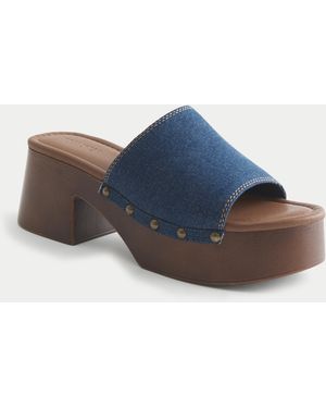 Hollister Plateau-Clogs aus Jeansstoff - Blau