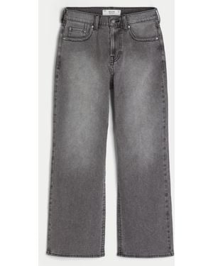 Hollister Washed Black Embroidered Baggy Bootcut Jeans - Grey