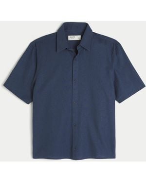 Hollister Boxy Short-sleeve Linen-blend Shirt - Blue