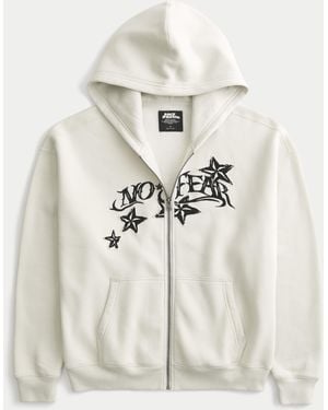 Hollister Hollister Feel Good No Fear Graphic Zip-up Hoodie - Natural