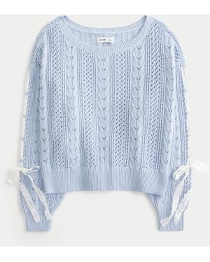 Hollister Bow-sleeve Cable-knit Jumper - Blue