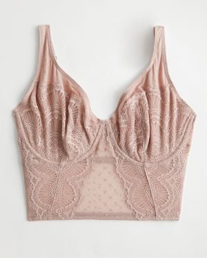 Hollister Gilly Hicks Curvy Lace & Dot Mesh Bustier Bra Top - Pink