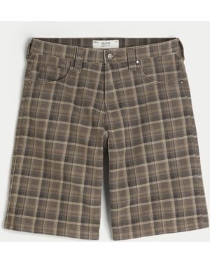 Hollister Karierte Low Rise Baggy Jeans-Shorts - Grau