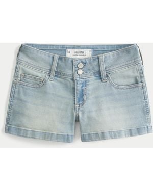 Hollister Low-rise Light Wash Floral Pocket Denim Shortie Shorts - Blue