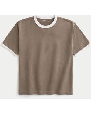 Hollister Boxy Heavyweight Ringer Crew T-shirt - Brown