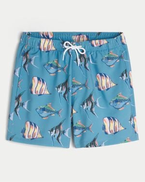 Hollister Mid-thigh Volley Swim Trunks - Blue