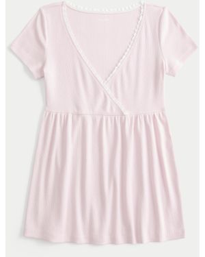 Hollister Easy Short-sleeve Lace Trim Babydoll Top - Pink