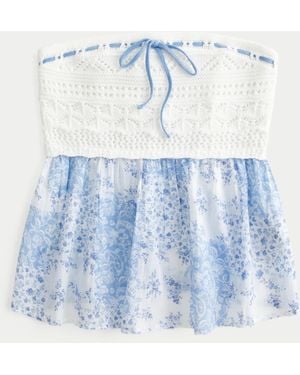 Hollister Easy Crochet-style Fabric Mix Strapless Top - Blue