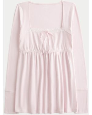 Hollister Easy Lace Trim Long-sleeve Babydoll Top - Pink