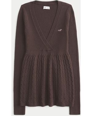 Hollister Wrap Front Long-sleeve Babydoll Jumper - Brown